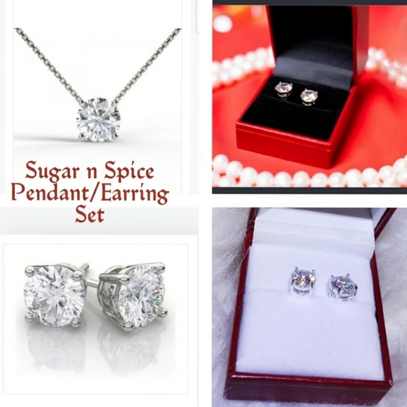 NEW 925 Sterling Silver Lab Diamond Pendant Earring Set Chic Fashion Necklace - Picture 8 of 9